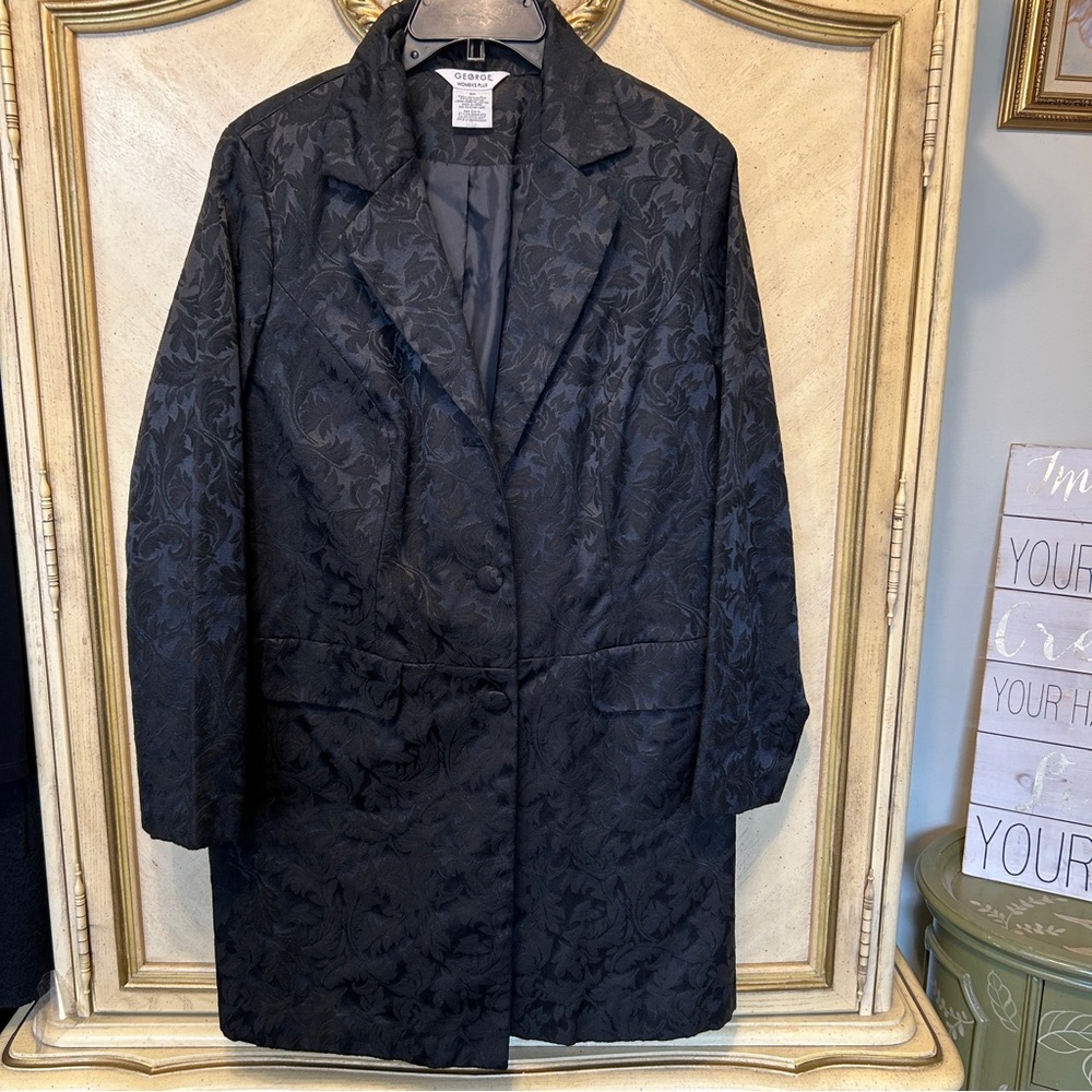 George Black Jacquard Leaf Mid Length Jacket Coat - Picture 5 of 13